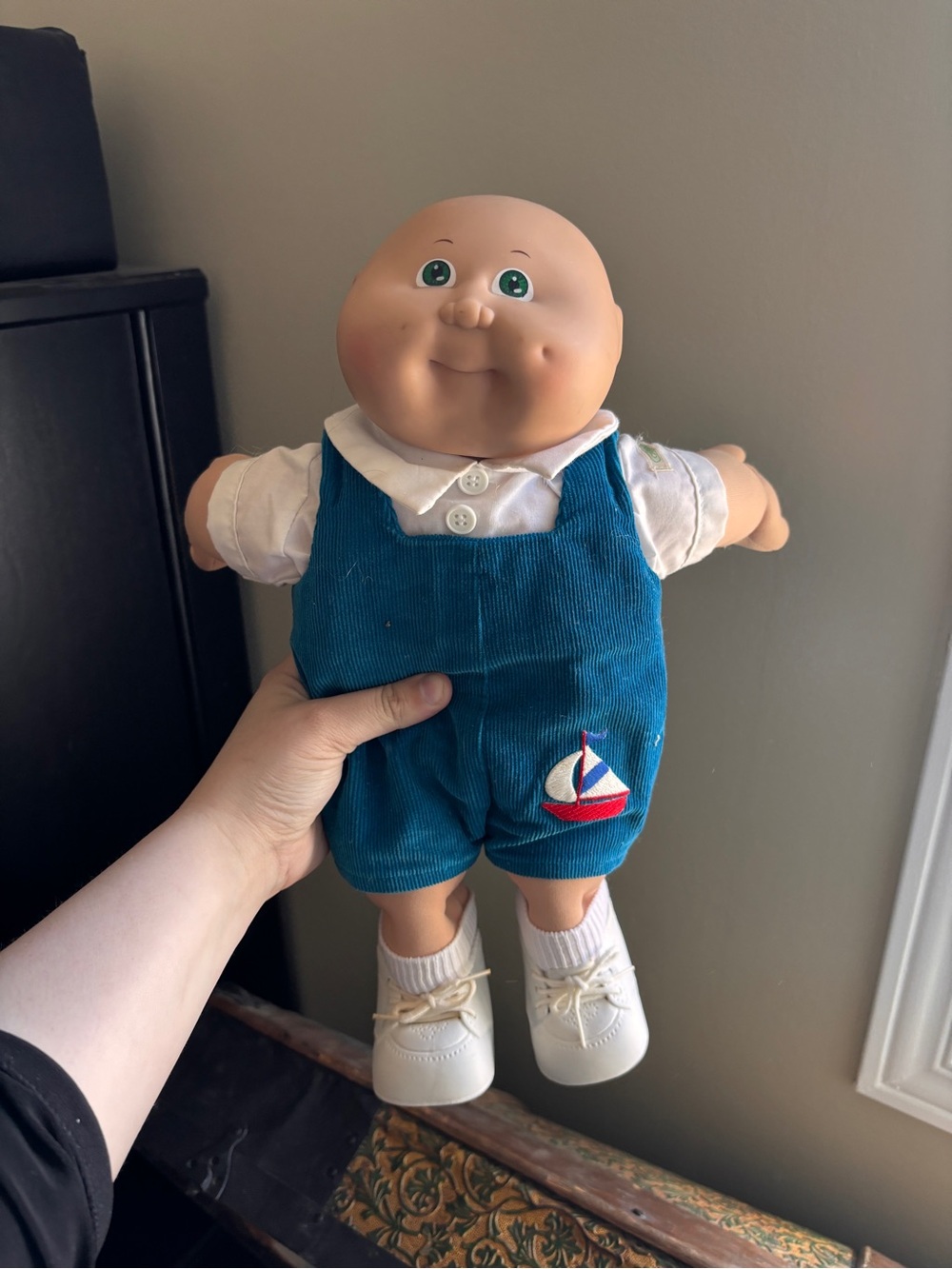 Blue Corduroy Sailboat Overalls Doll